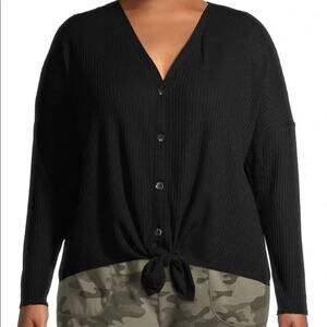 Curvy Sense NWT Plus Size Ramsey Black Waffle Button Tie Front Size 3X